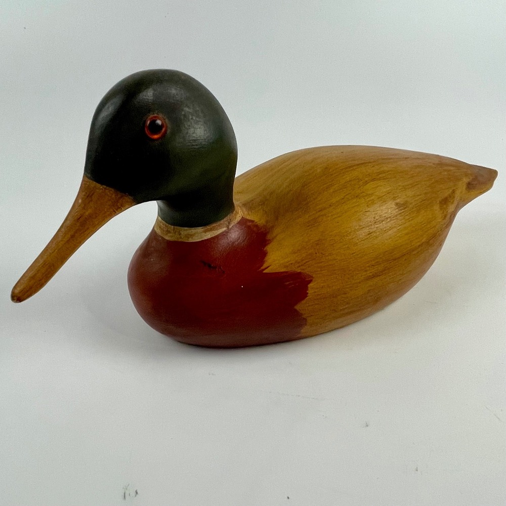 Vintage Hand Painted Wooden Duck Decoy Mallard Waterfowl Rustic Cabin Decor
